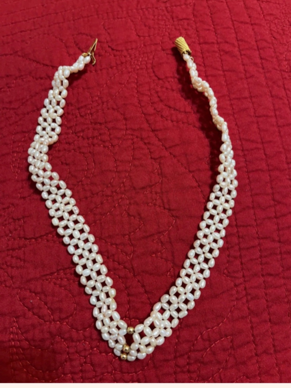 Real Freshwater Rice Pearl Woven Choker, Vintage Handmade Collar Necklace